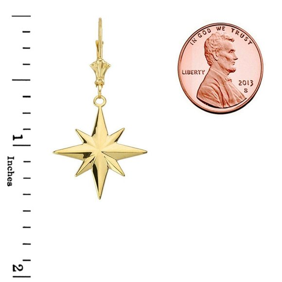 14k Real Gold North Star Leverbback Earrings